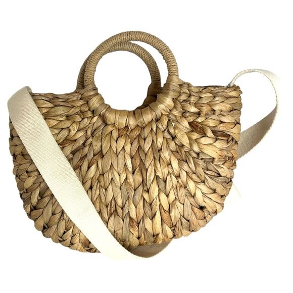 Gap Summer Woven Straw Bag with Crossbody Strap and Circular Handle - Picture 7 of 8